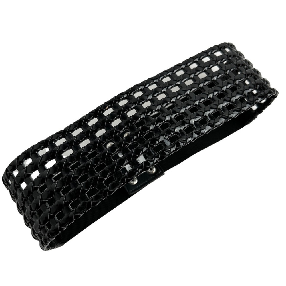 Black Open Weave Stretch Back Wide Belt